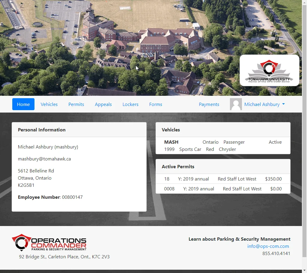 ParkAdmin: Self-managed user portal
