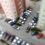 cars parked around building