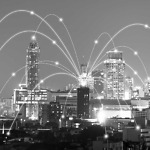 abstract network over night city sky