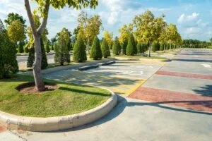 Empty,Space,In,City,Park,Outdoor,Concrete,Parking,Lot,Area