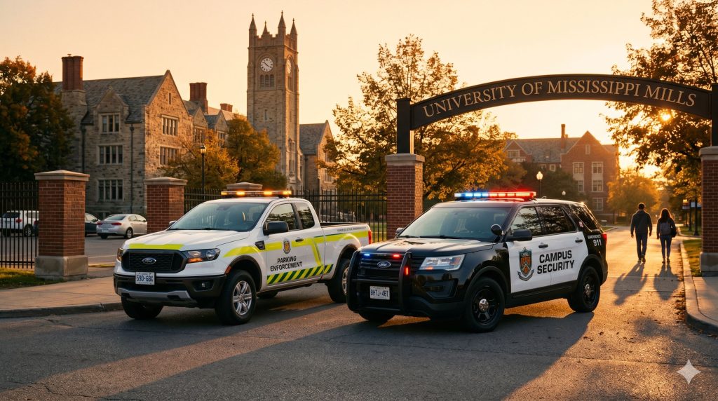 parking enforcment vehicle parked beside security vehicle